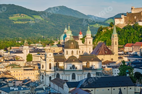 Preview: Detailed View of the Baroque Salzburg Cathedral and Old Town Spires
