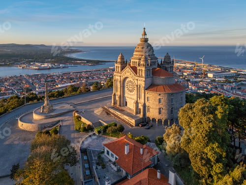 Preview: Santa Luzia sanctuary sunrise aerial above Viana do Castelo