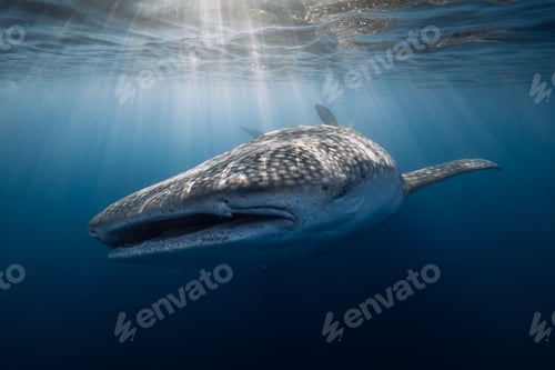 Preview: Whale shark in blue sea, underwater marine wildlife scene with sunlight