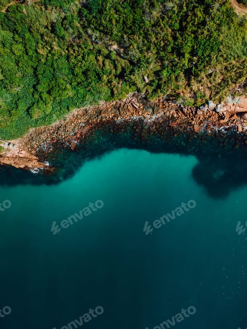 Preview: Scenic shoreline with quiet ocean in Brazil, drone view