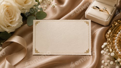 Preview: Luxury Wedding Invitation Card Mockup with Satin Fabric and Roses