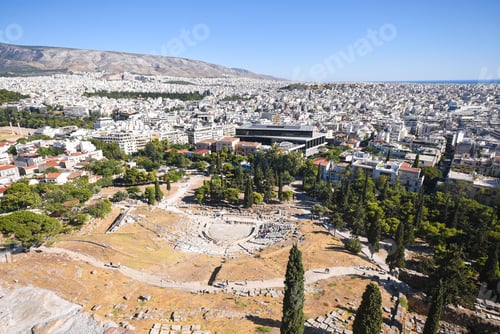 Preview: Athens cityscape with Acropolis Museum and Theatre of Dionysus