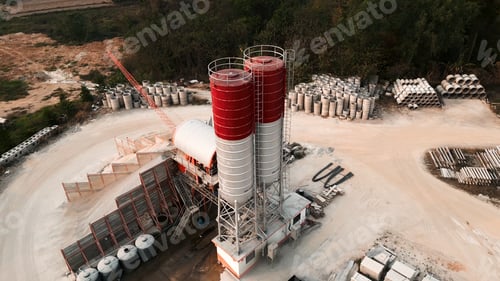 Preview: Construction material plant with cement silos and prefabricated concrete elements