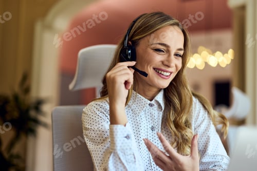 Preview: A talkative woman works as the operator, wears headphones, and talks to people.