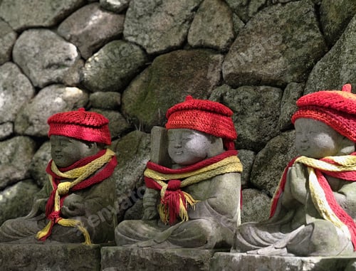 Preview: Stone statue buddhist statue monk red hat scarf stone wall shrine prayer meditation temple religion