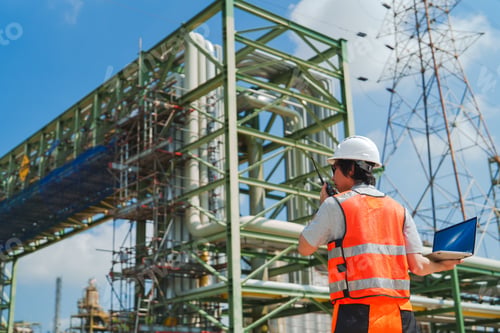 Preview: Engineer, construction, power, safety, industrial worker inspecting pipeline facility