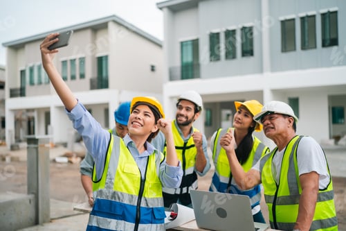 Preview: Construction team selfie at residential site