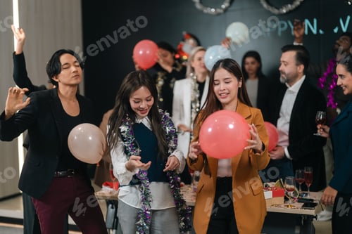 Preview: Party celebration with balloon and dancing adults