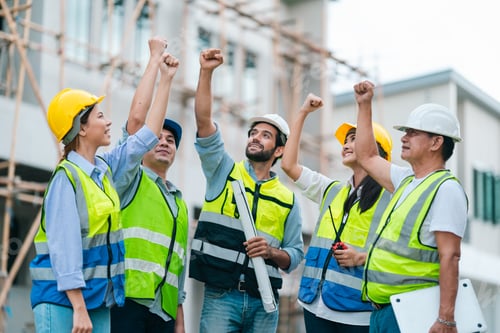 Preview: Construction team cheering on site