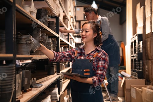 Preview: Warehouse worker, shelf, storage, inventory, woman