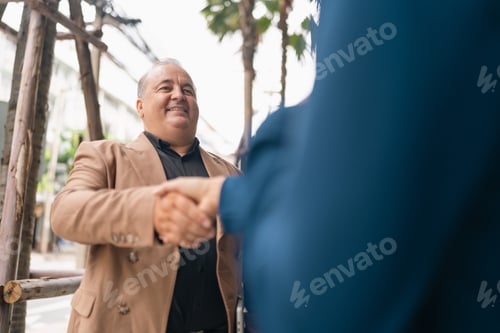 Preview: Handshake business meeting outdoors smiling man