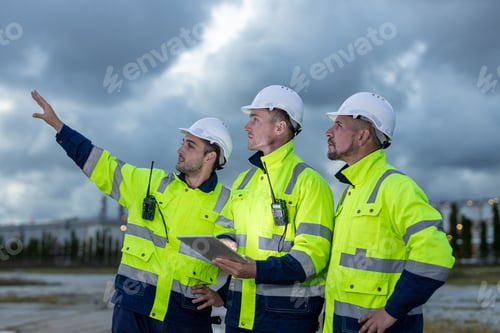 Preview: Team professional worker power plant factory construction power plant. Engineer wearing safety unifo