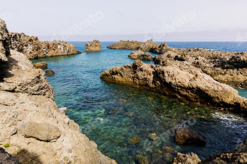 Preview: Beautiful natural pool Charco del Viento on the rocky coast of Tenerife island.