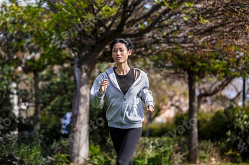 Preview: Young woman runs in a park in Spain during daytime