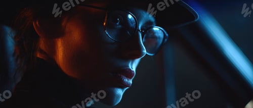 Preview: Cinematic Portrait With Glasses in Blue Light