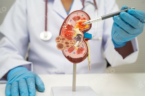 Preview: Chronic kidney disease, doctor with model for treatment urinary system, urology, Estimated glomerula