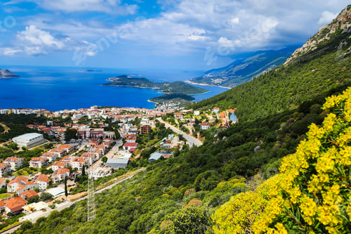 Preview: Panoramic top view of seaside resort city of Kas in Turkey.