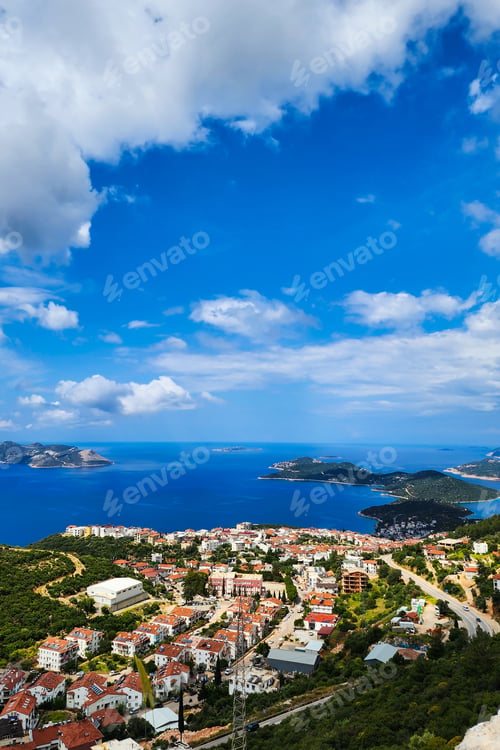 Preview: Panoramic top view of seaside resort city of Kas in Turkey.