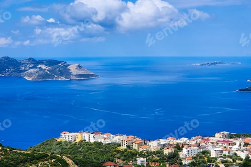 Preview: Panoramic top view of seaside resort city of Kas in Turkey.