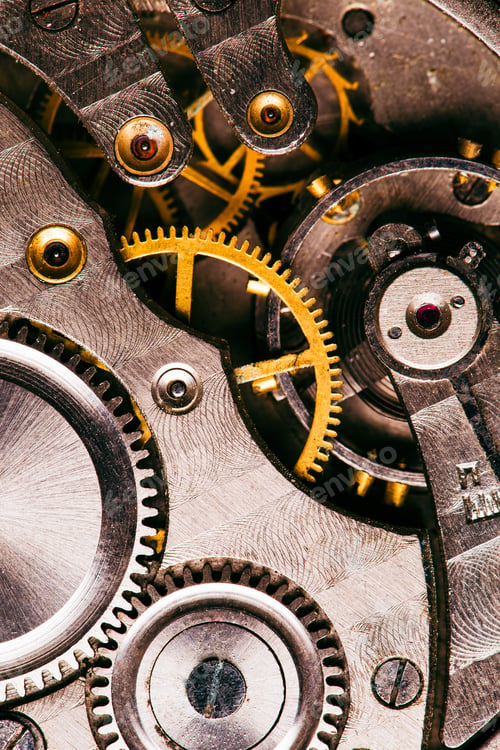 Macro View of Intricate Mechanical Watch Gears and Components