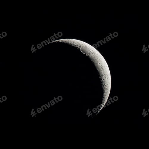 Preview: Crescent Moon Against Black Sky with Lunar Surface Details