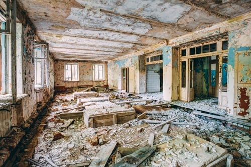 Preview: Dilapidated passage in school of Pripyat. Chernobyl Disaster