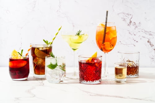 Preview: Alcohol cocktail drinks at white background.