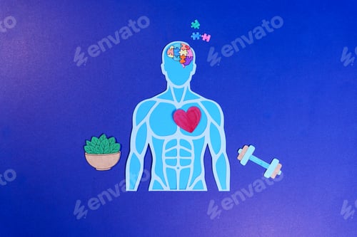 Preview: Mental and physical health concept for men with fitness nutrition and emotional wellbeing