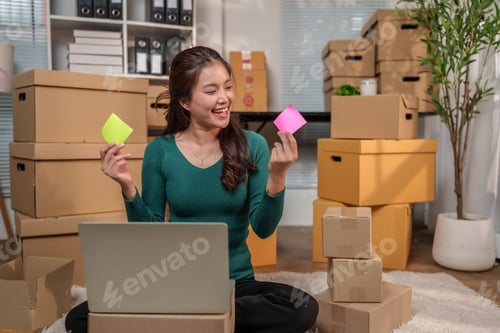 Preview: Woman freelancer working from home managing online business