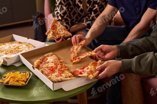 Preview: Teenage Students Sharing Pizza during Casual Study Break at Home