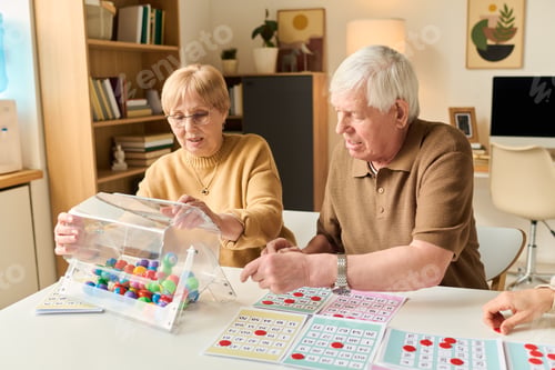 Preview: Senior Couple Playing Bingo during Group Activity in Care Center