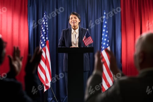 Preview: Hispanic Woman Accepting Applause after Election Campaign Speech