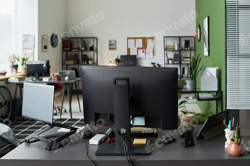 Preview: Modern Office Workspace Standing Empty for Hybrid Work Concept