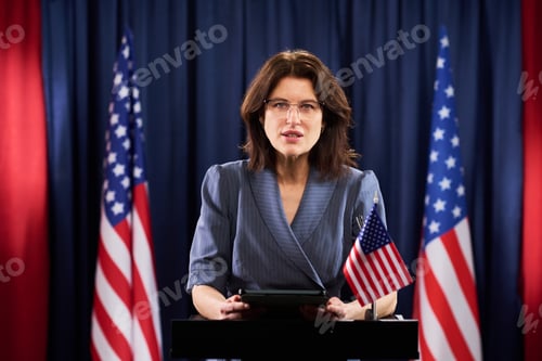 Preview: Portrait of Middle Aged Woman Delivering Political Speech