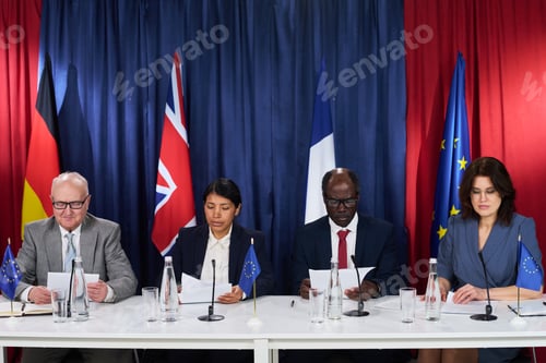 Preview: Diverse Diplomats Reading Statements during International Summit