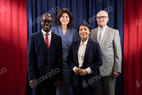 Preview: Portrait of Diverse Business Team Standing for Election Campaign