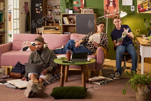 Preview: Diverse College Students Studying Together in Shared Apartment