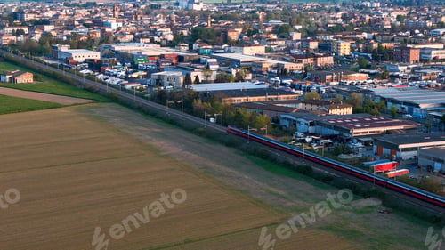Preview: Trenitalia Frecciarossa high speed train on Milano Bologna AV line passing Fiorenzuola arda Piacenza