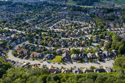 Preview: Aerial View of Suburban Neighborhood With Houses, Streets and Trees in Promontory Chilliwack
