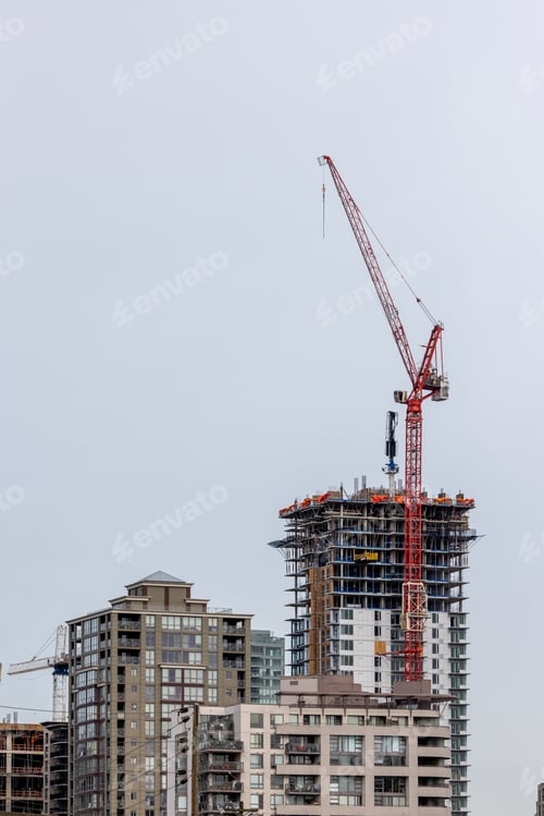 Preview: Construction Crane Over High-Rise Building Under Construction In New Westminster Vancouver BC Canada