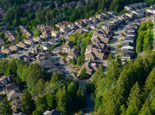 Preview: Aerial View of Suburban Neighborhood With Houses and Trees in Promontory, Chilliwack, British Columb