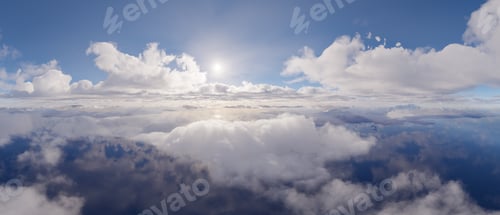 Preview: Aerial View Of Sunlit Clouds Over Calm Ocean Horizon With Blue Sky