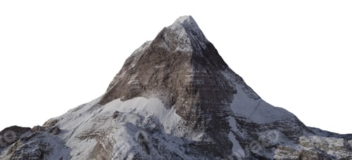 Preview: Snowy Mountain Peak Isolated On White Background — Dramatic Rocky Alpine Summit 3D Rendering