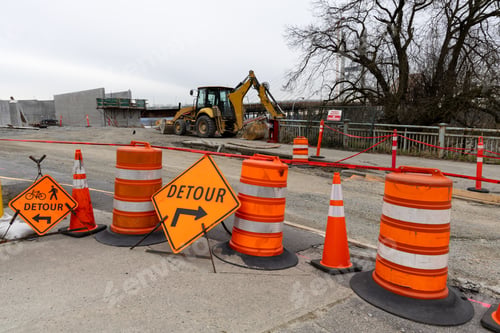Preview: Construction Detour at Pattullo Bridge Demolition in New Westminster Vancouver BC Canada With Excava