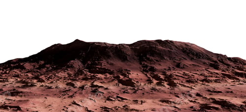 Preview: Martian Red Rocky Mountain Landscape 3D Rendering Cutout With Barren Terrain and Craters