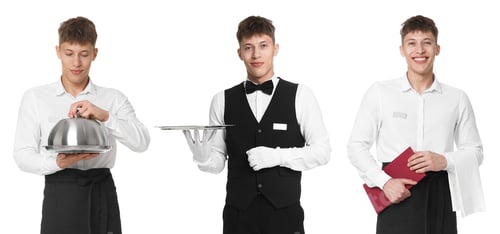 Preview: Waiter in uniform. Portraits of man on white background, collection