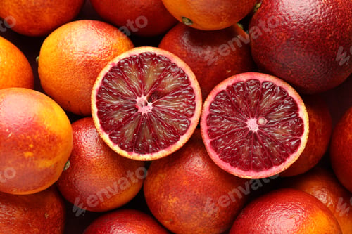 Preview: Ripe Sicilian oranges as background, top view