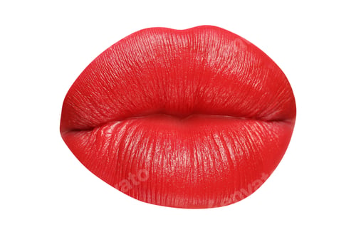 Preview: Female lips with red lipstick isolated on white