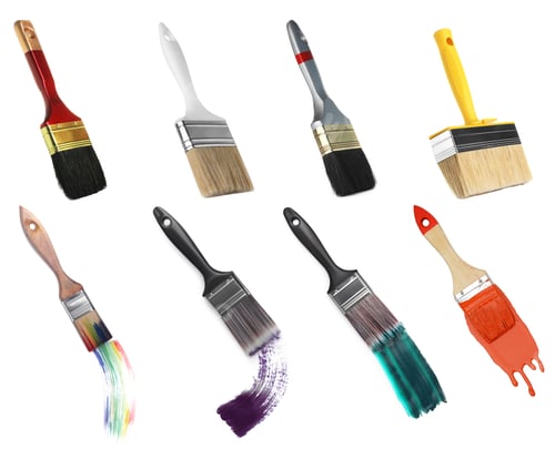 Preview: Brushes with paints isolated on white, set