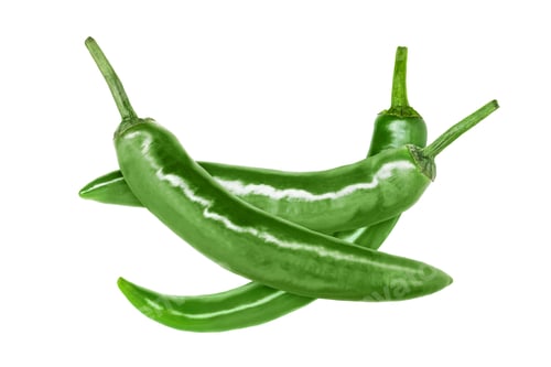 Preview: Fresh green chili peppers on white background
